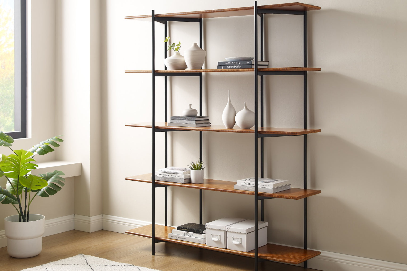 Studio Plus Solid Bamboo Metal Shelf