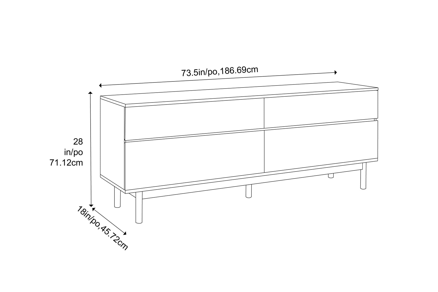 Ventura Solid Moso Bamboo 4 Drawer Double Dresser
