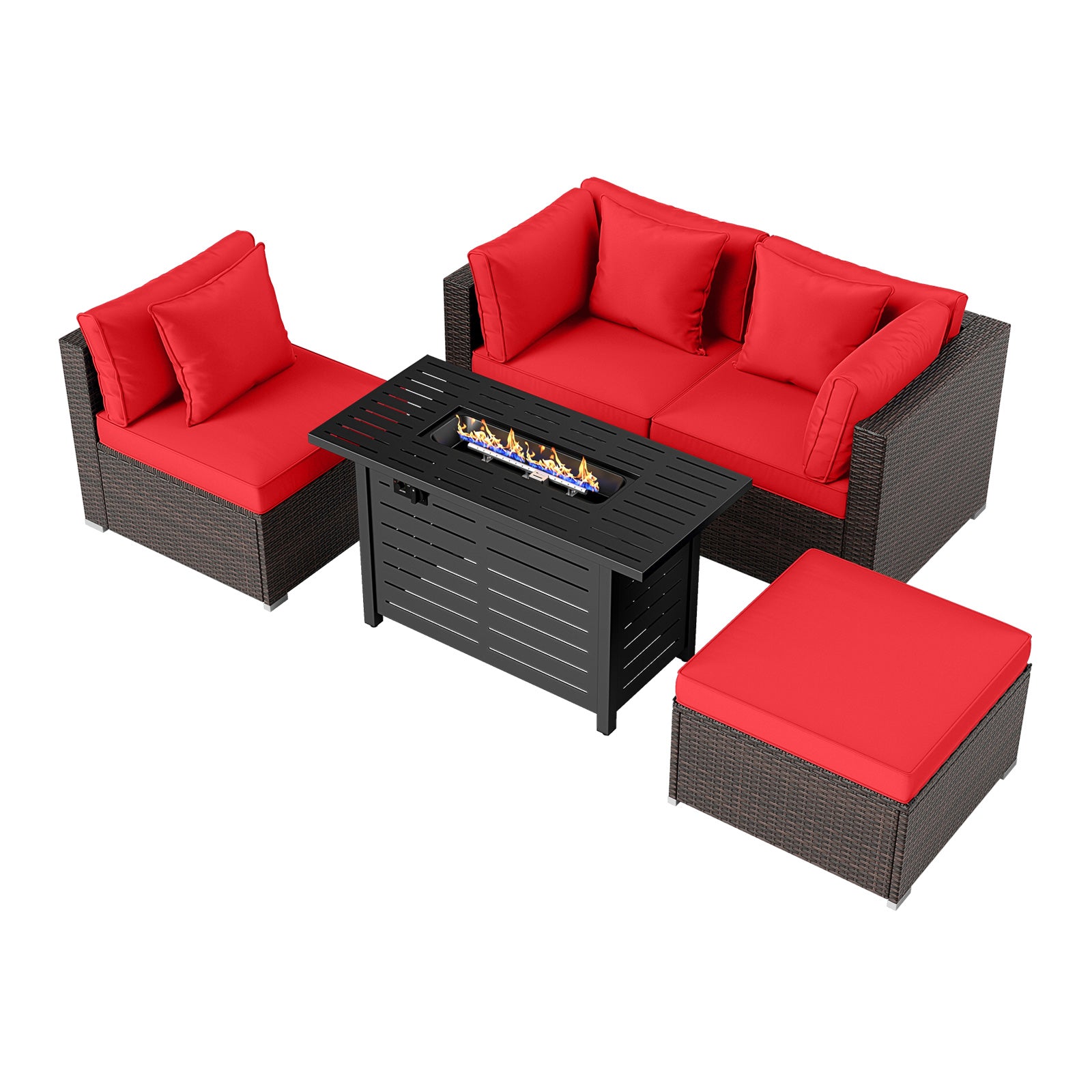 Heavy-duty Frame Rattan Sofa Set with 60000 BTU Firepit Table