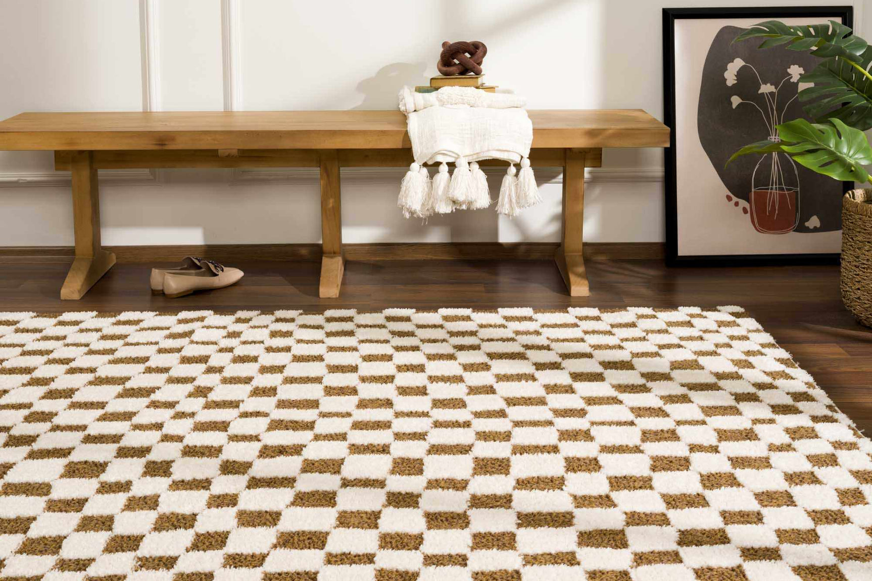Lajos Brown Checkered Shag Rug - Clearance