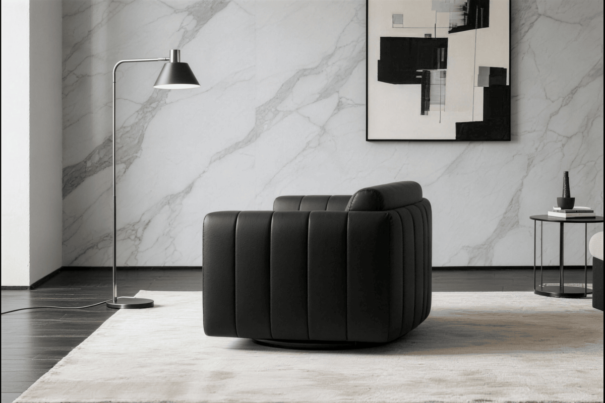 Lyra Modern Channel-Tufted Leather Swivel Chair