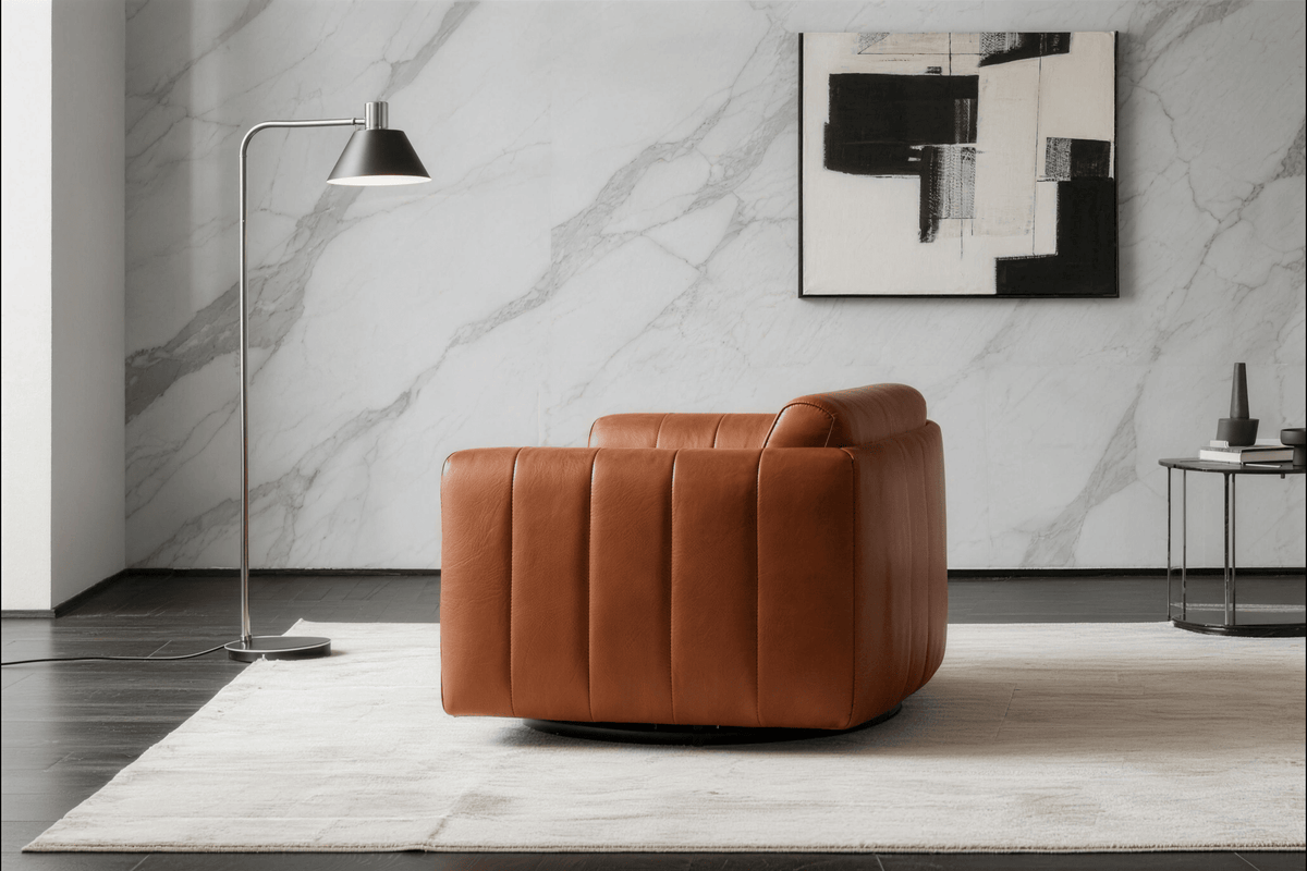 Lyra Modern Channel-Tufted Leather Swivel Chair