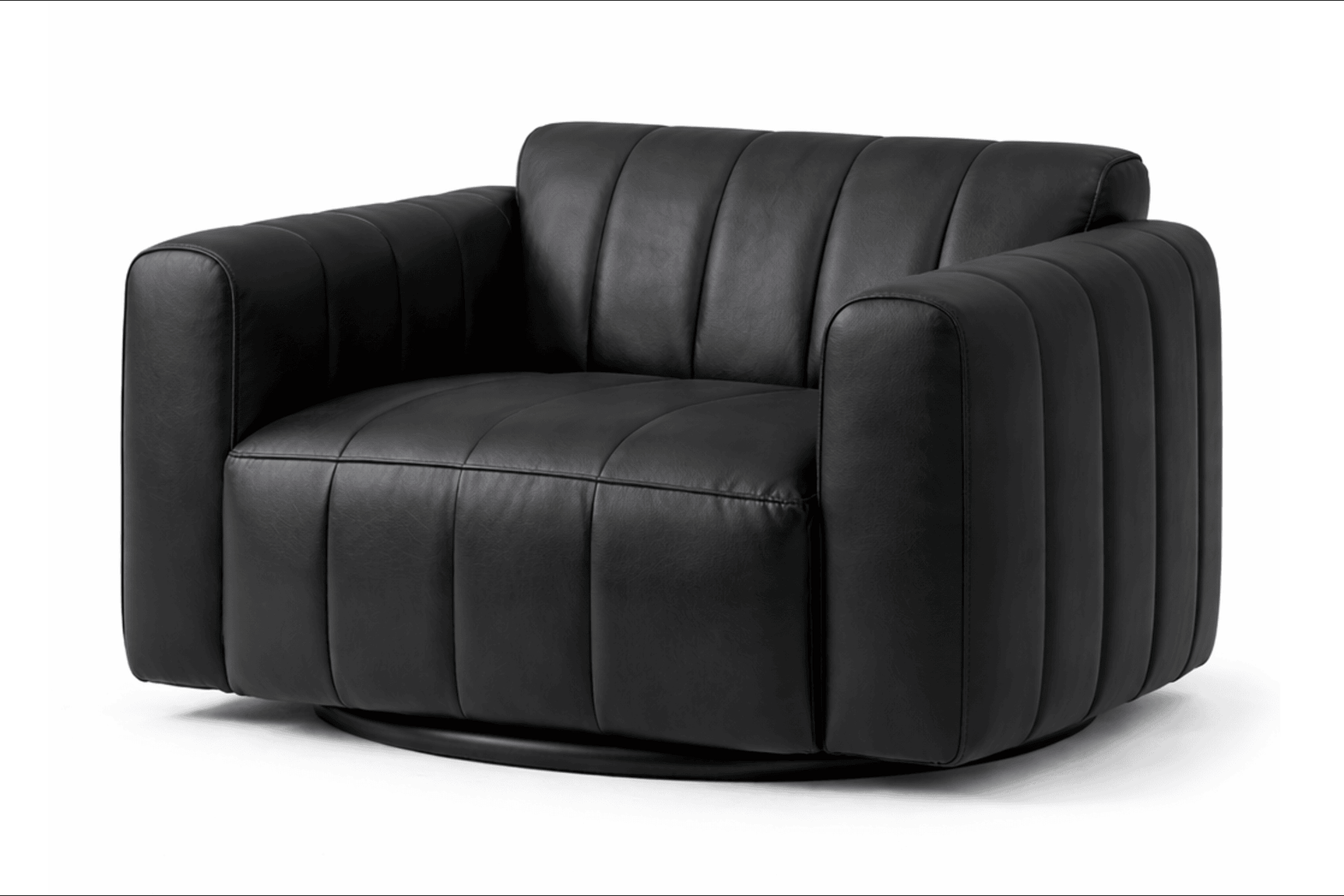 Lyra Modern Channel-Tufted Leather Swivel Chair