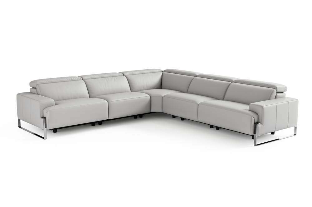 Valencia Melania Top Grain Leather L-Shape Reclining Sectional Sofa, Light Grey