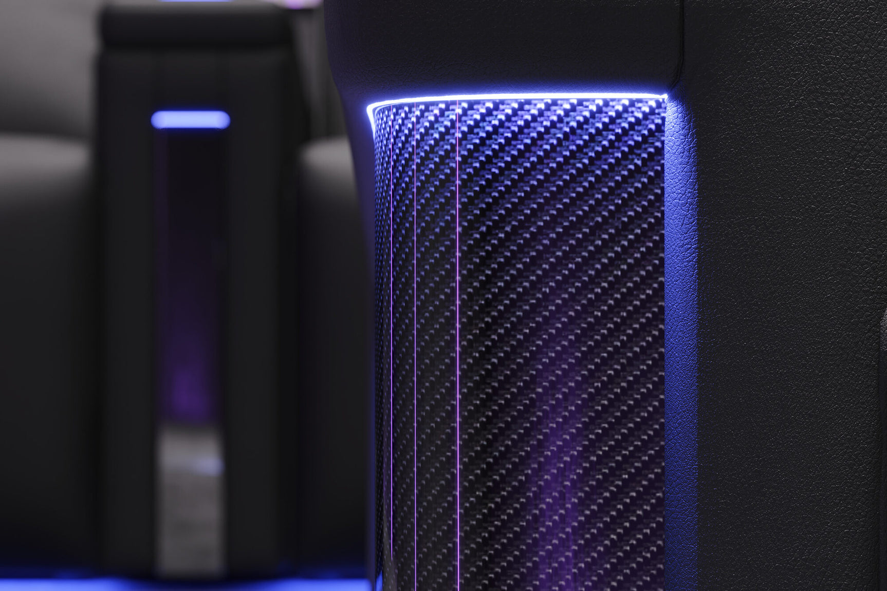 Valencia 2025 New Monza Leather Home Theater Seating With Carbon Fiber Panel Row of 2 Loveseat, Black