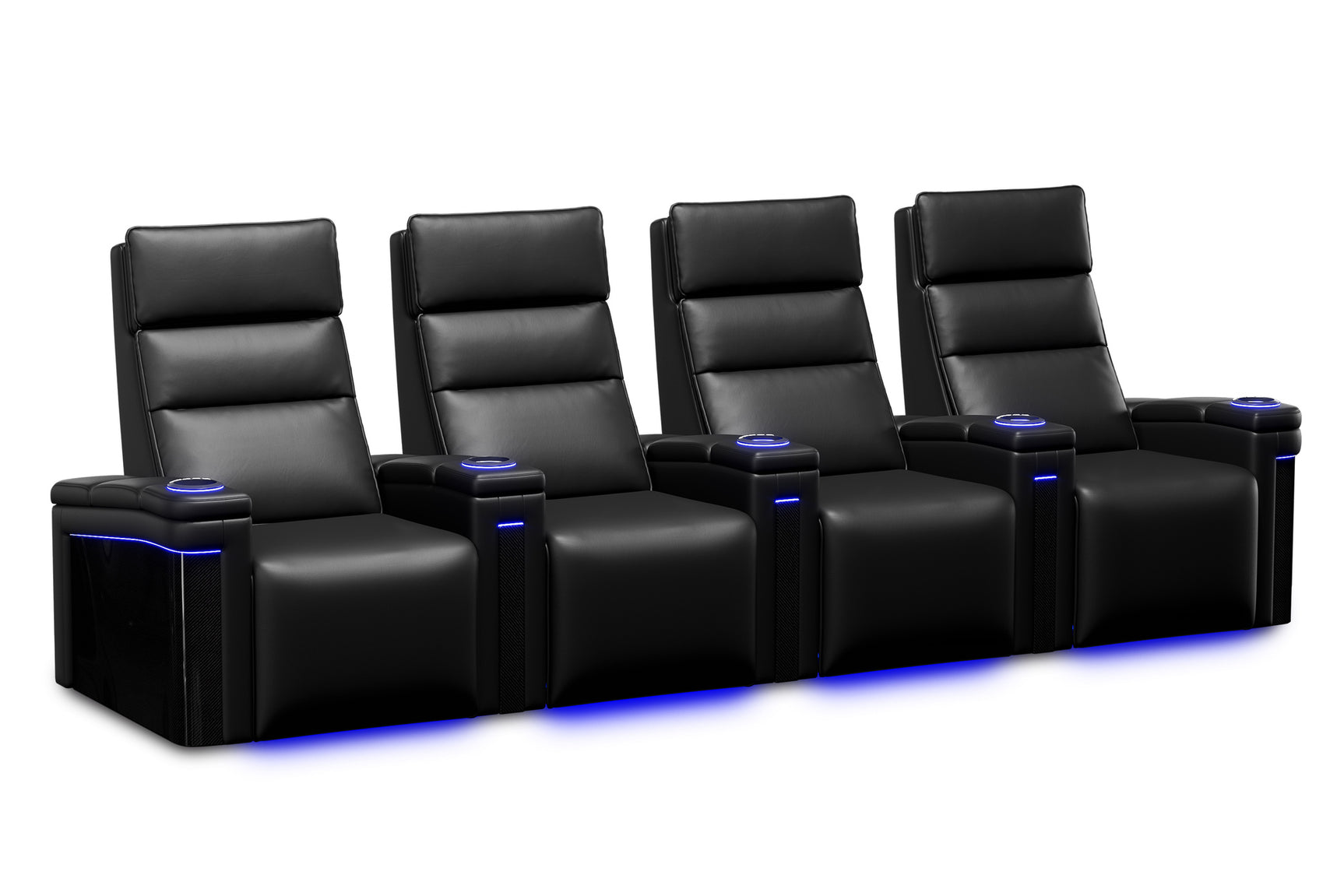 Valencia 2025 New Monza Leather Home Theater Seating With Carbon Fiber Panel Row of 4, Black