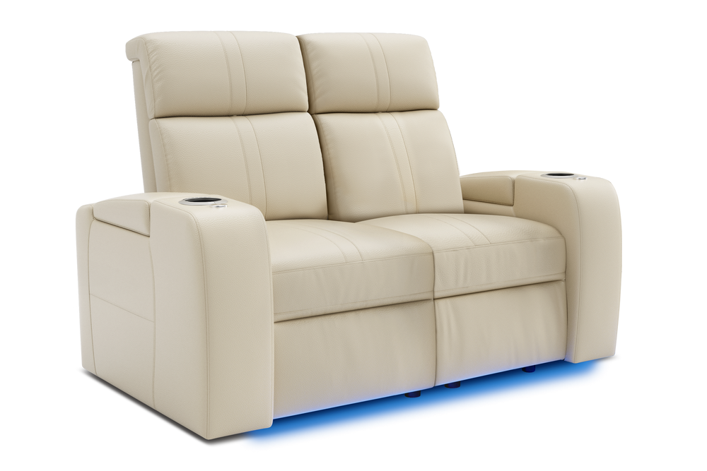 Valencia Natalie Top Grain Leather Row of 2 Loveseat Recliner Sofa, Cream