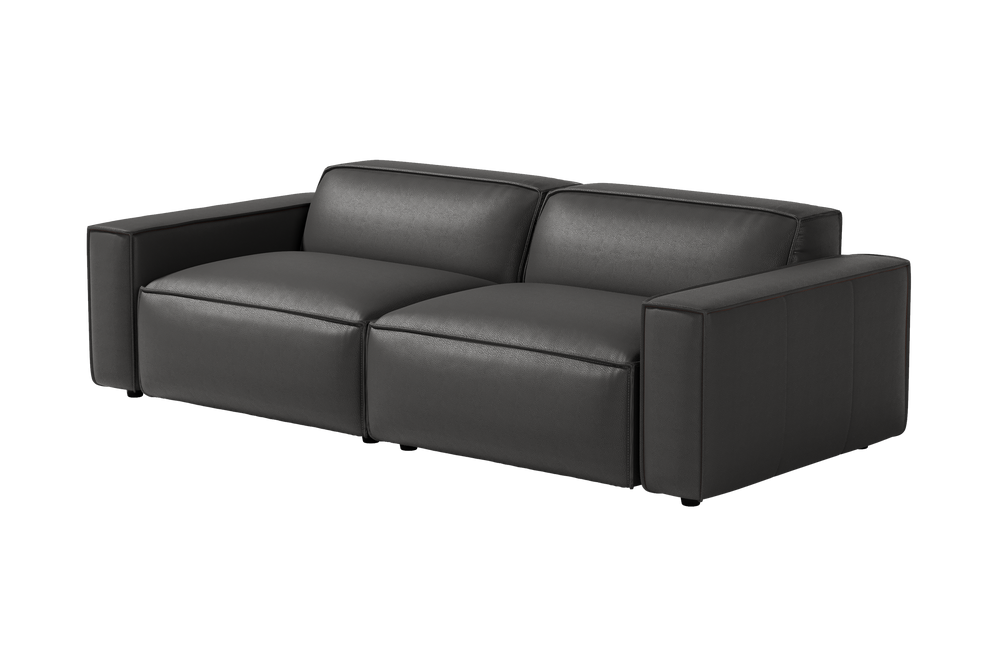 Valencia Nathan Full Aniline Leather Modular Sofa with Down Feather, Loveseat, Black Color_white background Right side picture