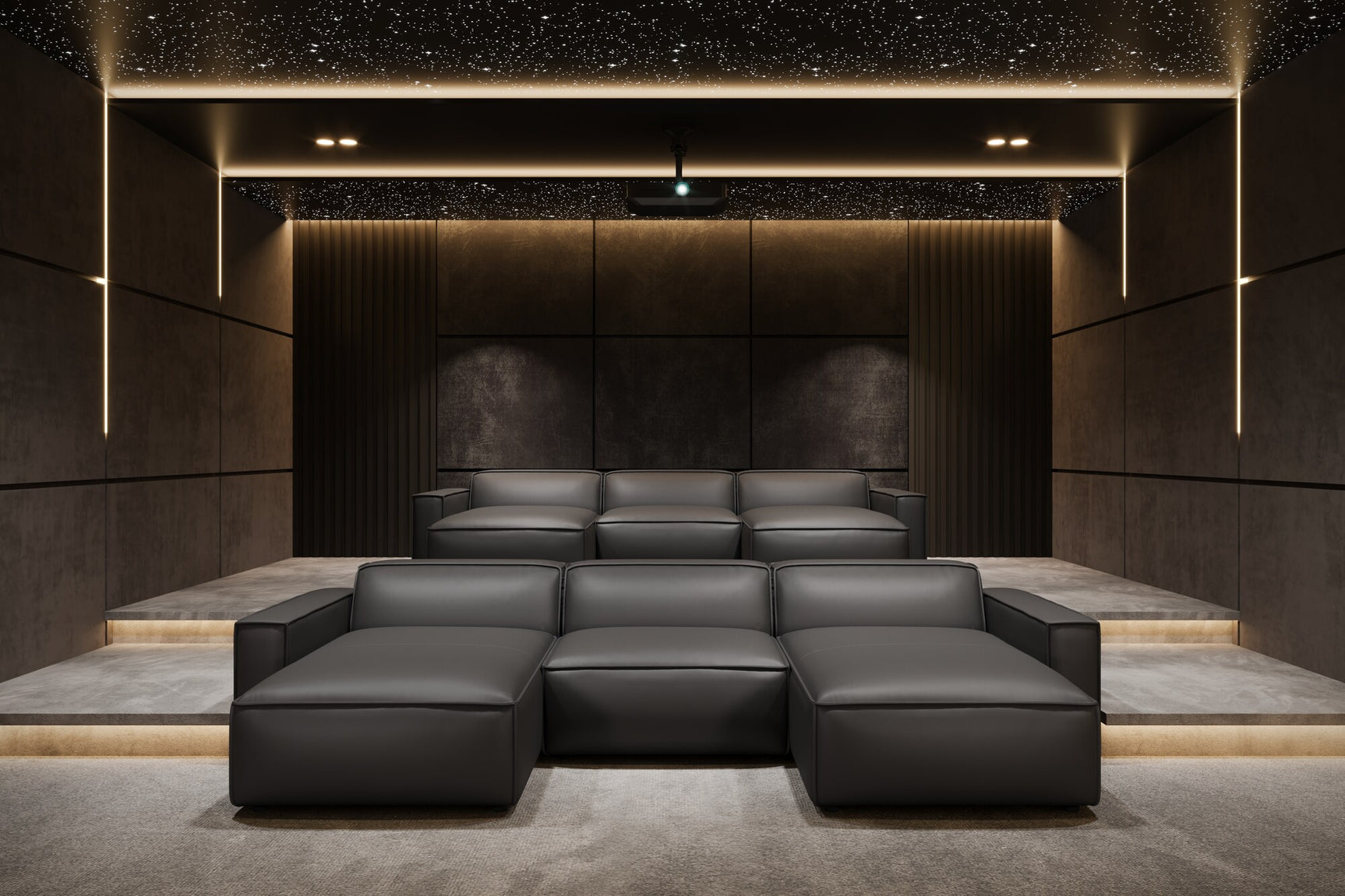 Nathan Leather Theater Lounge Modular Sofa