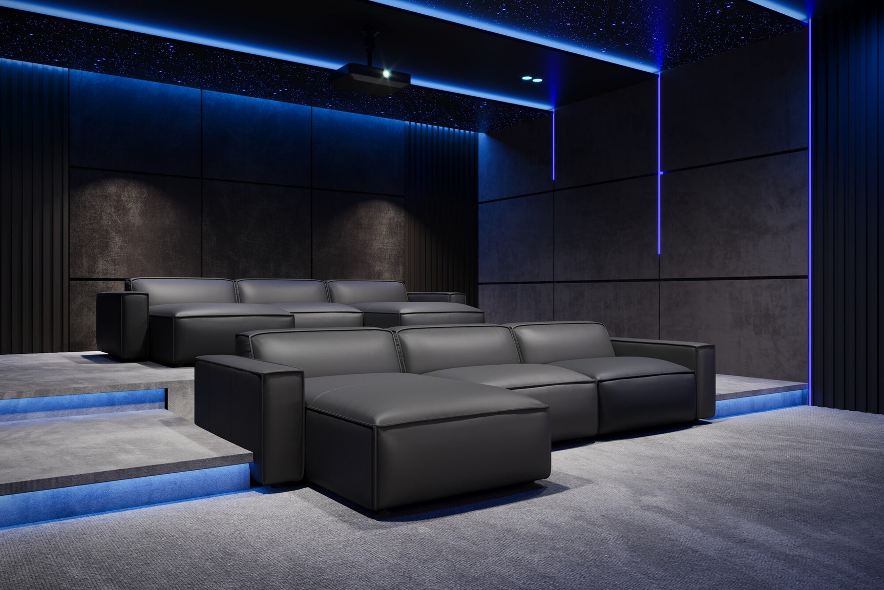 Nathan Leather Theater Lounge Modular Sofa