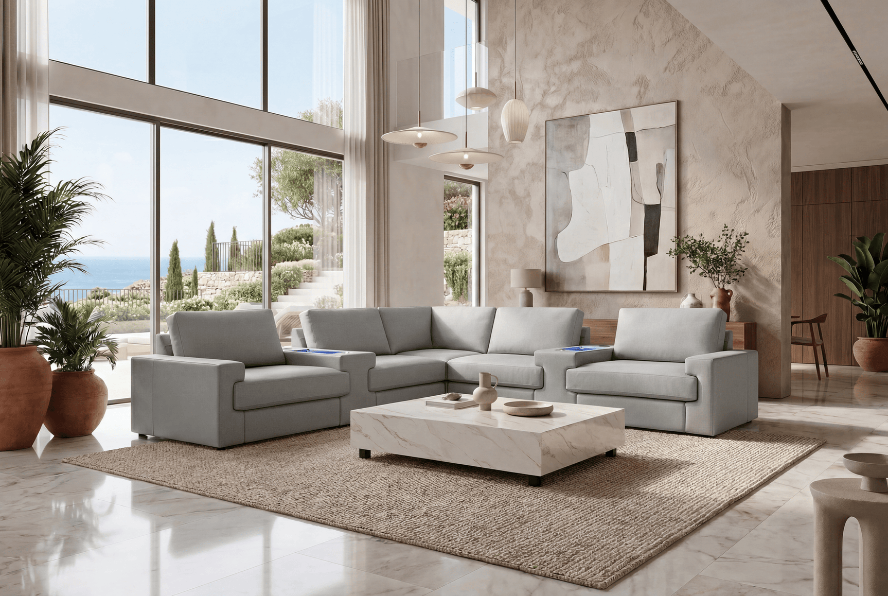 Valencia Nordmaze Leather Corner Sectional Sofa with Integrated Audio