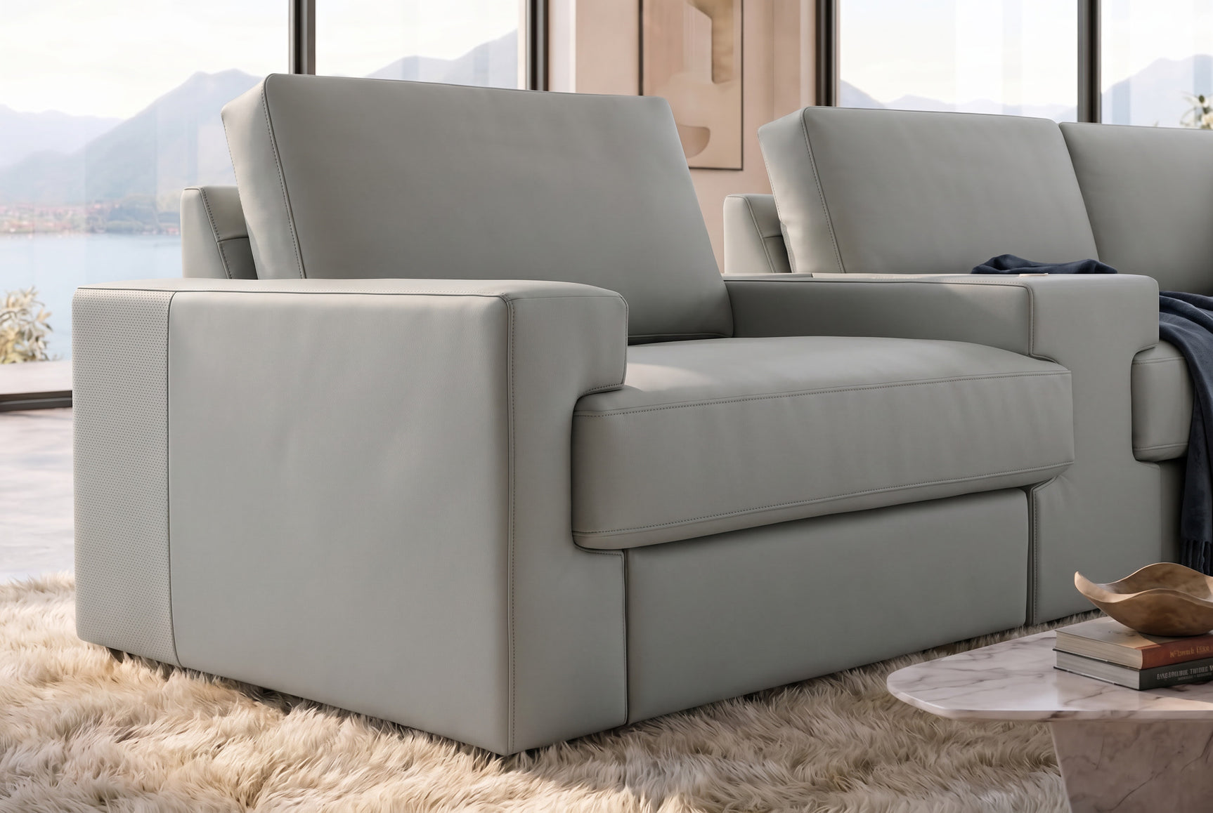 Valencia Nordmaze Leather Corner Sectional Sofa with Integrated Audio
