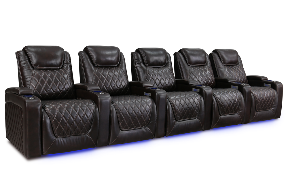 Valencia Oslo Leather Home Theater Seating Row of 5, Dark Chocolate