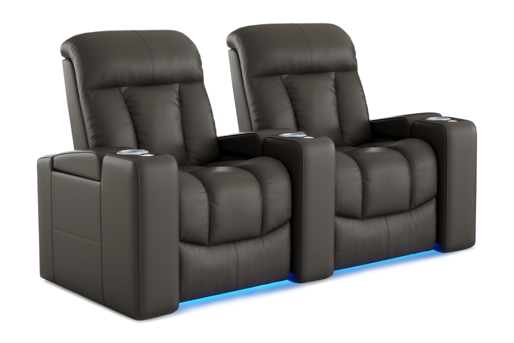 Valencia Olivia Top Grain Leather Row of 2 Home Theater Seating, Cloudy Grey