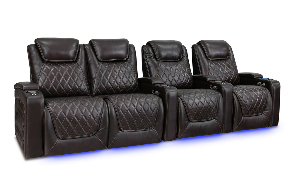 Valencia 2025 New Oslo Leather Home Theater Seating Row of 4 Loveseat Left, Dark Chocolate