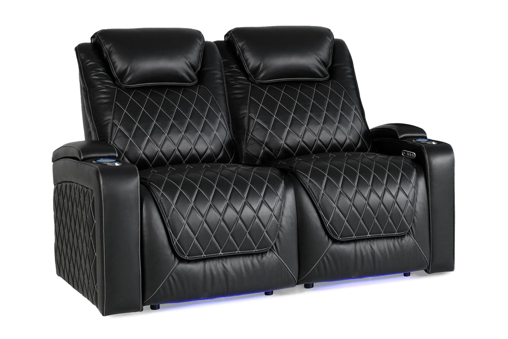 Valencia 2025 New Oslo XL Leather Home Theater Seating Row of 2 Loveseat, Midnight Black