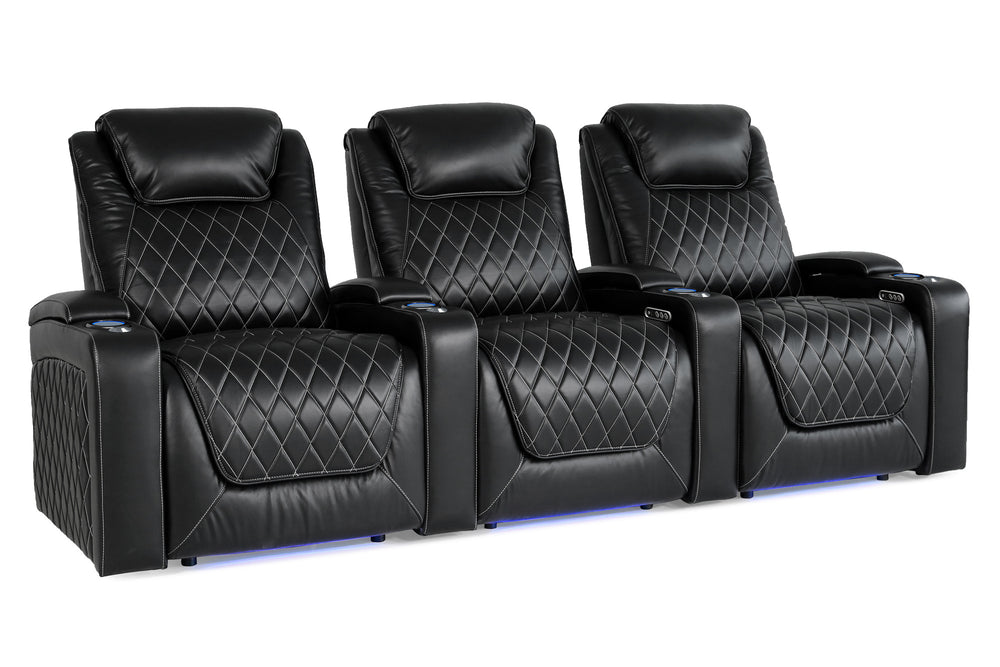 Valencia 2025 New Oslo XL Leather Home Theater Seating Row of 3, Midnight Black