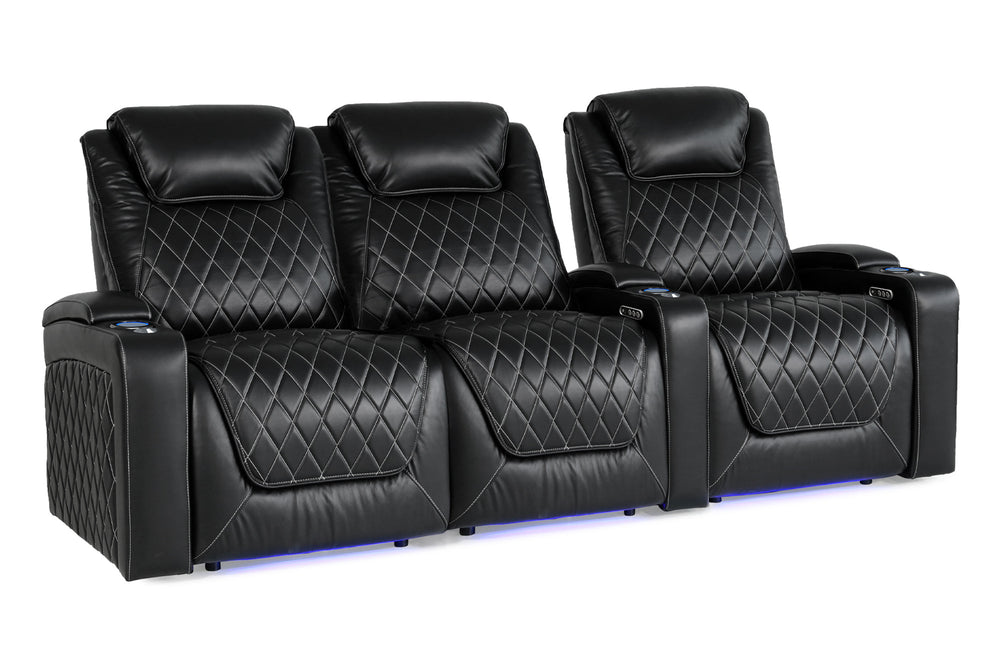 Valencia 2025 New Oslo XL Leather Home Theater Seating Row of 3 Loveseat Left, Midnight Black
