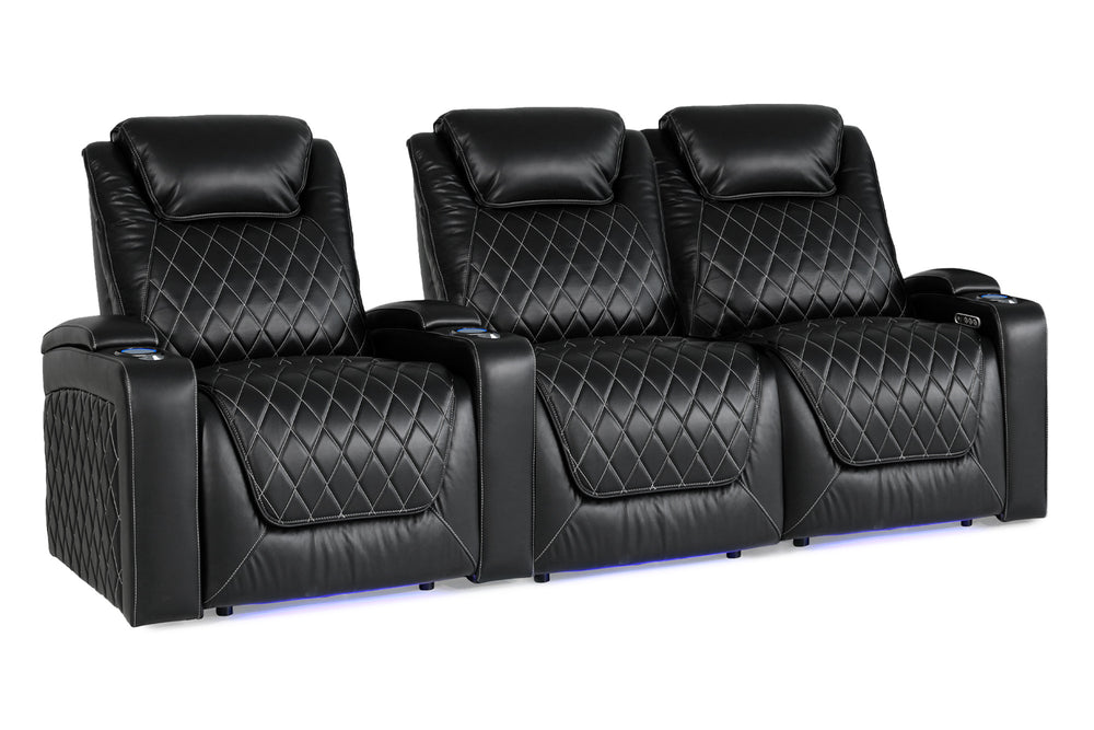Valencia 2025 New Oslo XL Leather Home Theater Seating Row of 3 Loveseat Right, Midnight Black