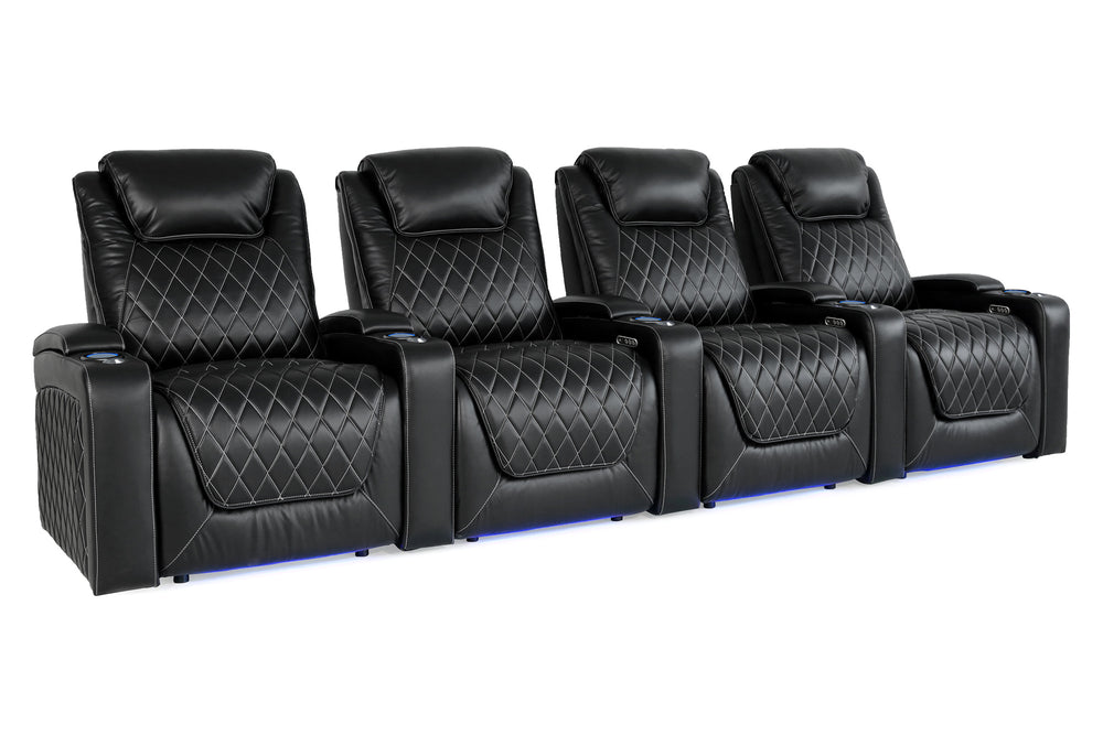 Valencia 2025 New Oslo XL Leather Home Theater Seating Row of 4, Midnight Black