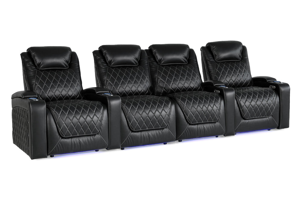 Valencia 2025 New Oslo XL Leather Home Theater Seating Row of 4 Loveseat Center, Midnight Black