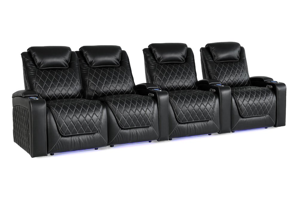 Valencia 2025 New Oslo XL Leather Home Theater Seating Row of 4 Loveseat Left, Midnight Black