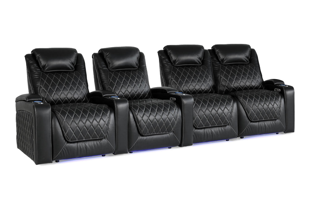 Valencia 2025 New Oslo XL Leather Home Theater Seating Row of 4 Loveseat Right, Midnight Black