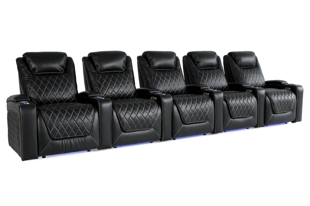 Valencia 2025 New Oslo XL Leather Home Theater Seating Row of 5, Midnight Black
