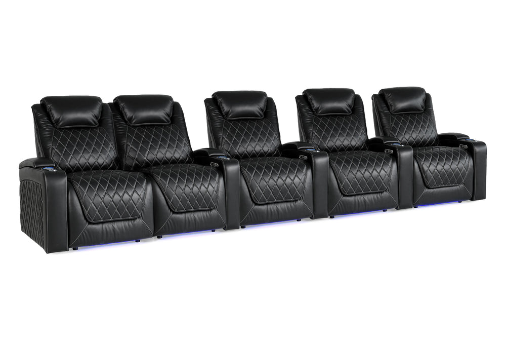 Valencia 2025 New Oslo XL Leather Home Theater Seating Row of 5 Loveseat Left, Midnight Black