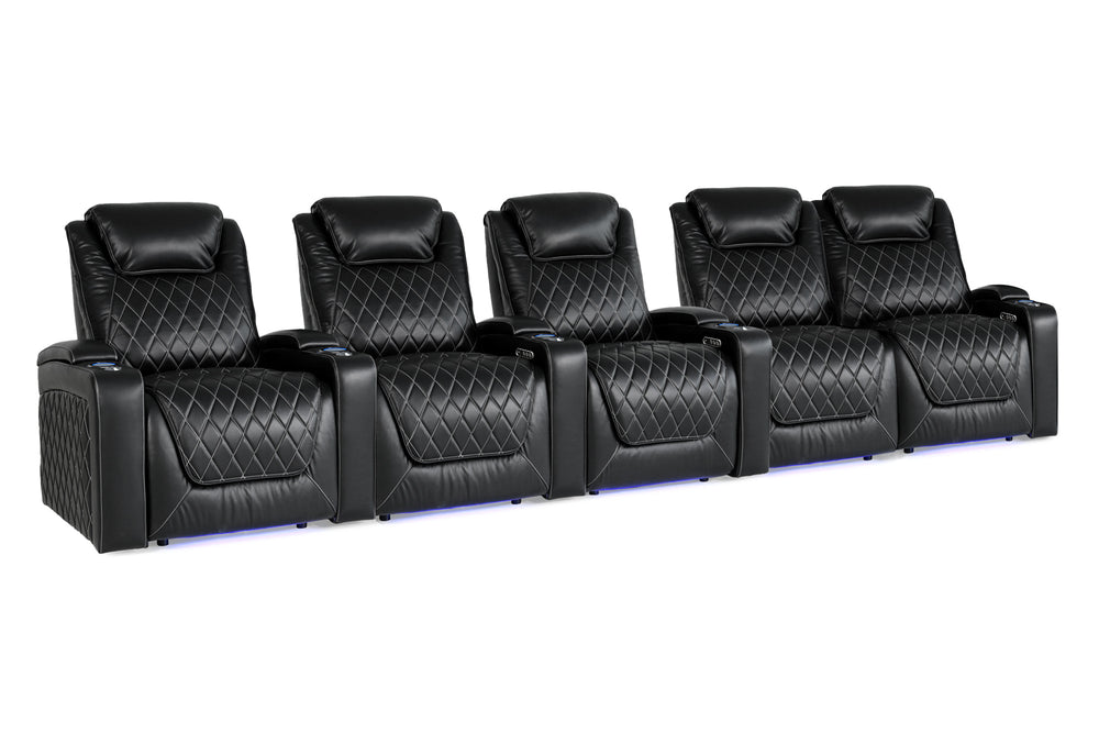 Valencia 2025 New Oslo XL Leather Home Theater Seating Row of 5 Loveseat Right, Midnight Black