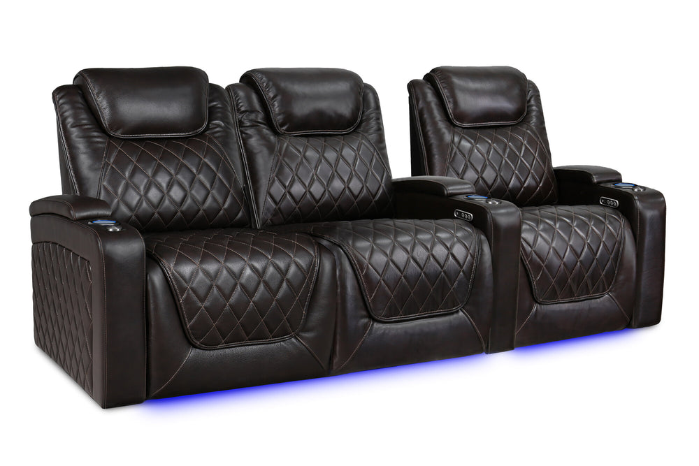 Valencia 2025 New Oslo XL Leather Home Theater Seating Row of 3 Loveseat Left, Dark Chocolate