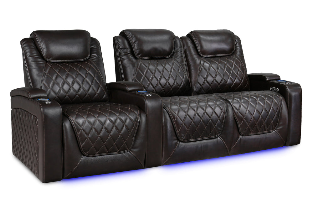 Valencia 2025 New Oslo XL Leather Home Theater Seating Row of 3 Loveseat Right, Dark Chocolate