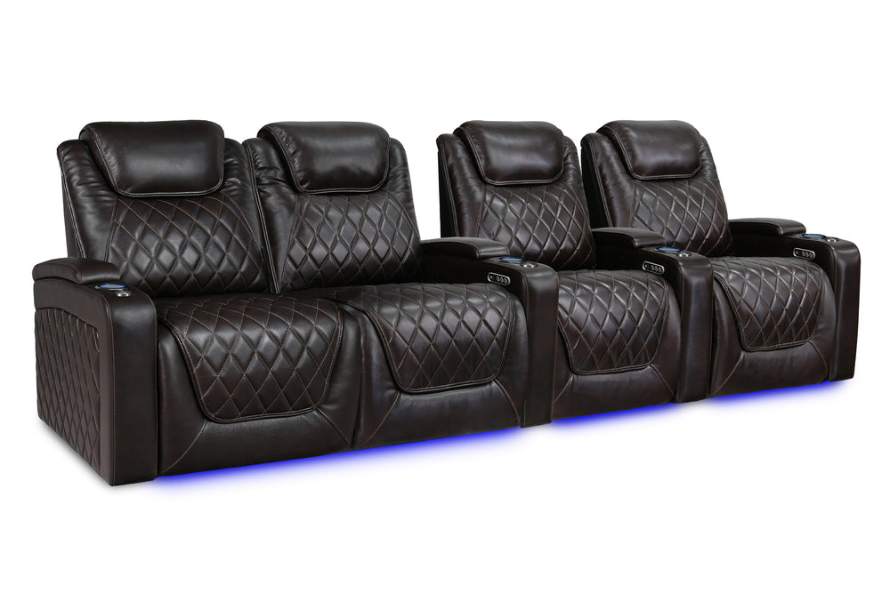 Valencia 2025 New Oslo XL Leather Home Theater Seating Row of 4 Loveseat Left, Dark Chocolate
