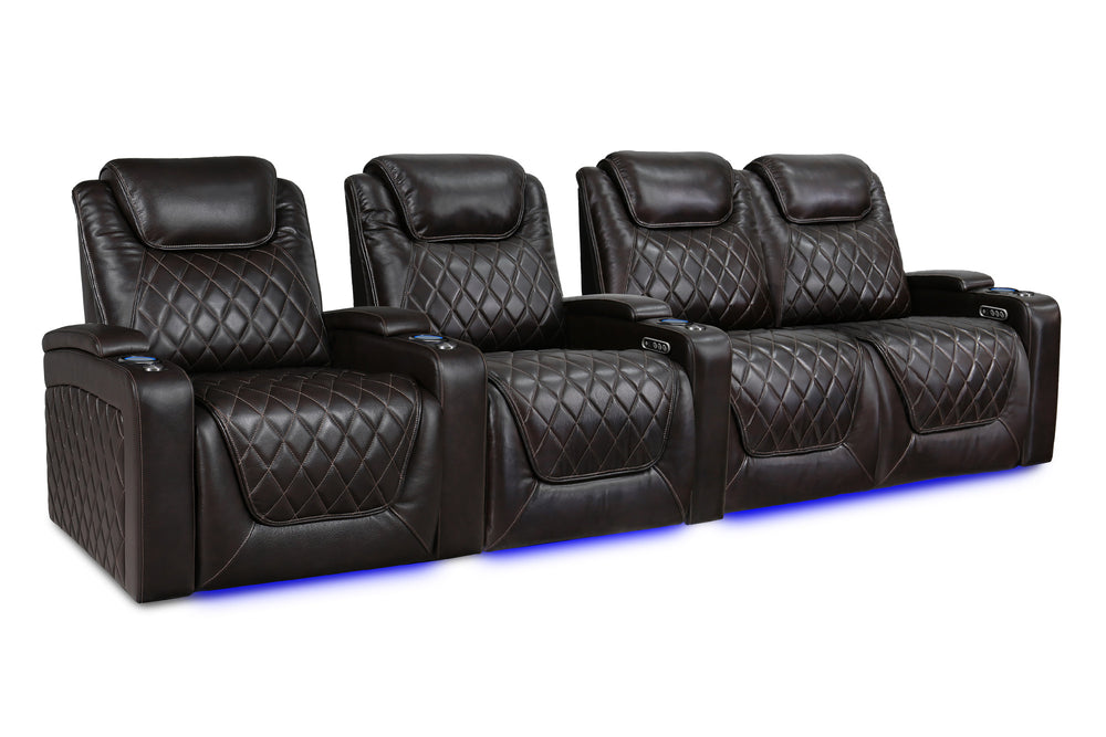 Valencia 2025 New Oslo XL Leather Home Theater Seating Row of 4 Loveseat Right, Dark Chocolate