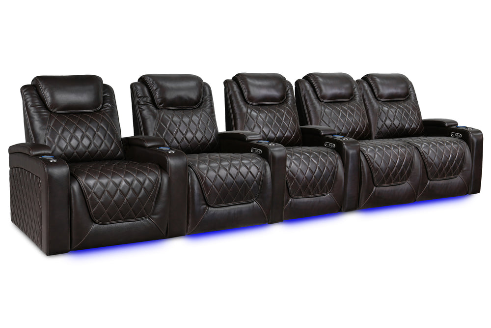 Valencia 2025 New Oslo XL Leather Home Theater Seating Row of 5 Loveseat Right, Dark Chocolate