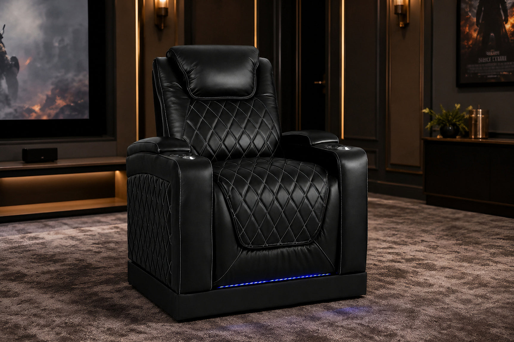 Valencia Oslo Home Theater Seating Single Recliner, Black with Risers