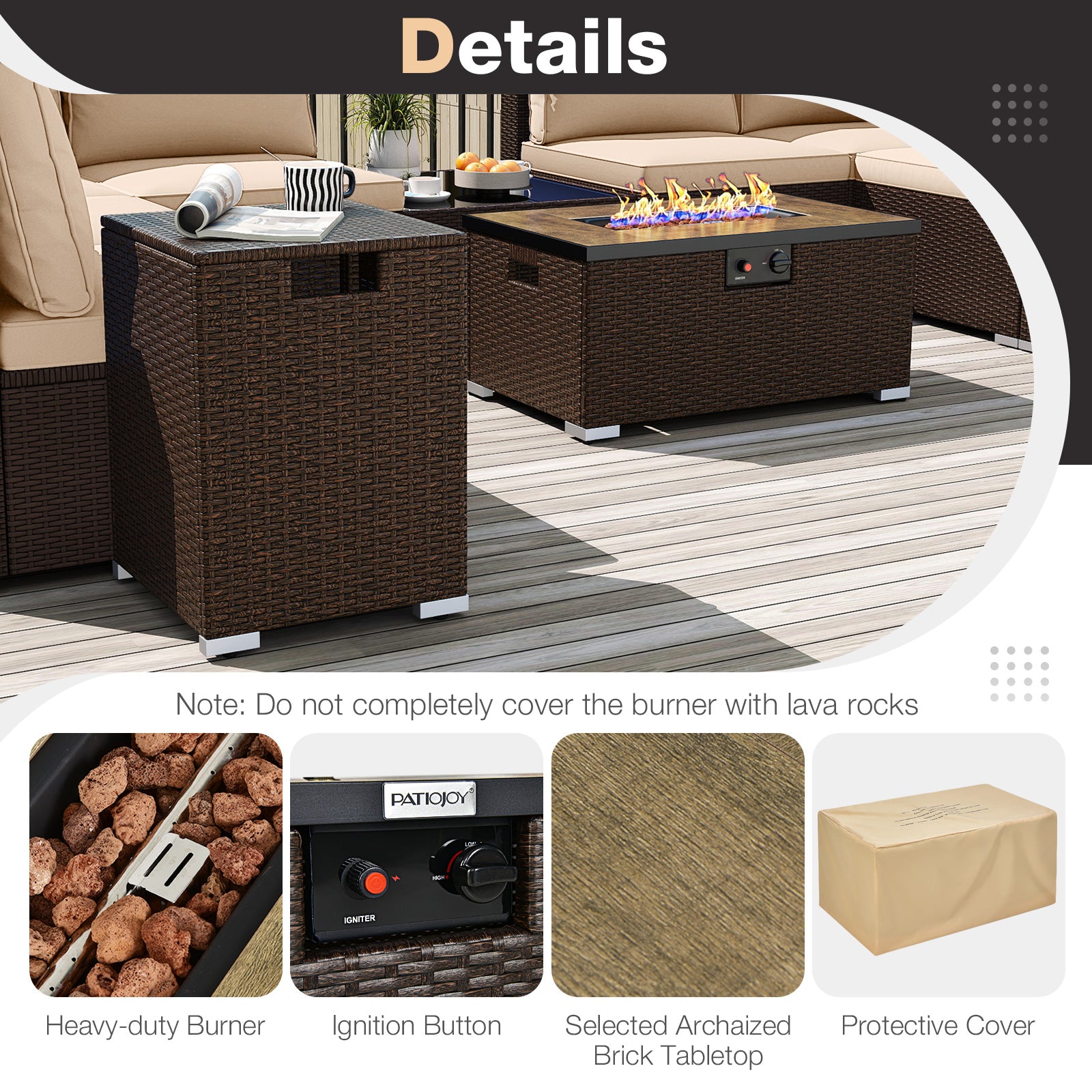 Outdoor PE Rattan Conversation Set with 32” Propane Fire Pit Table and Tank Holder