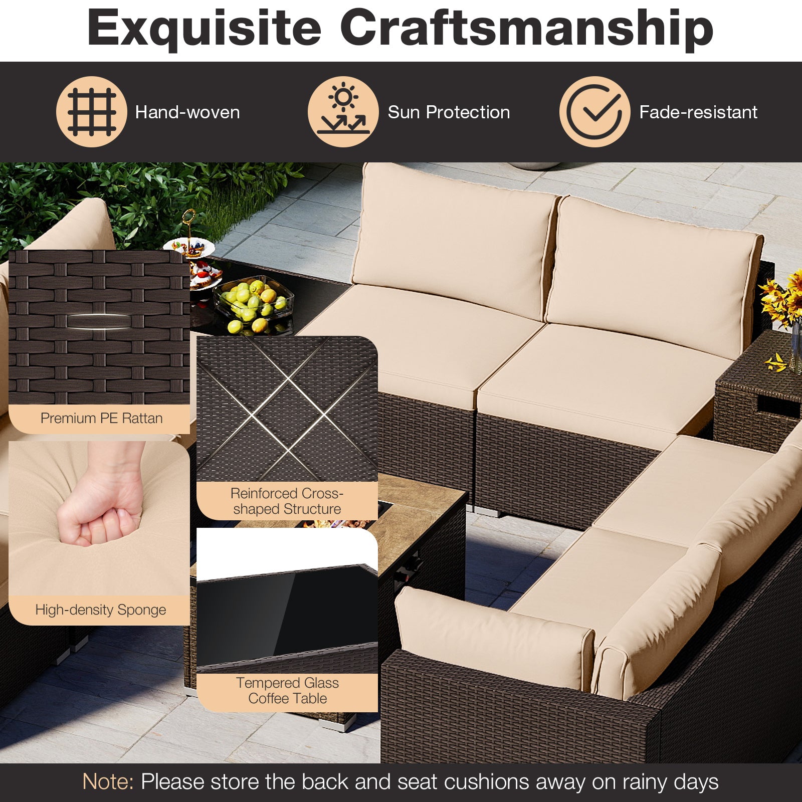 Outdoor PE Rattan Conversation Set with 32” Propane Fire Pit Table and Tank Holder