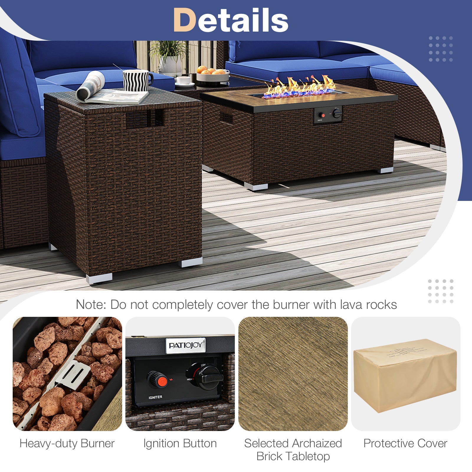 Outdoor PE Rattan Conversation Set with 32” Propane Fire Pit Table and Tank Holder