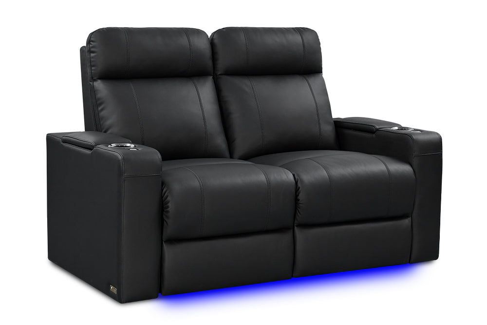 Valencia Piacenza Luxury Leather Home Theater Seating Row of 2 Loveseat, Onyx
