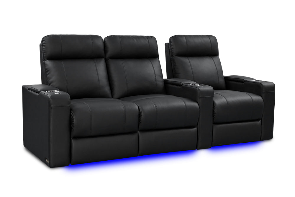 Valencia Piacenza Luxury Leather Home Theater Seating Row of 3 Loveseat Left, Onyx