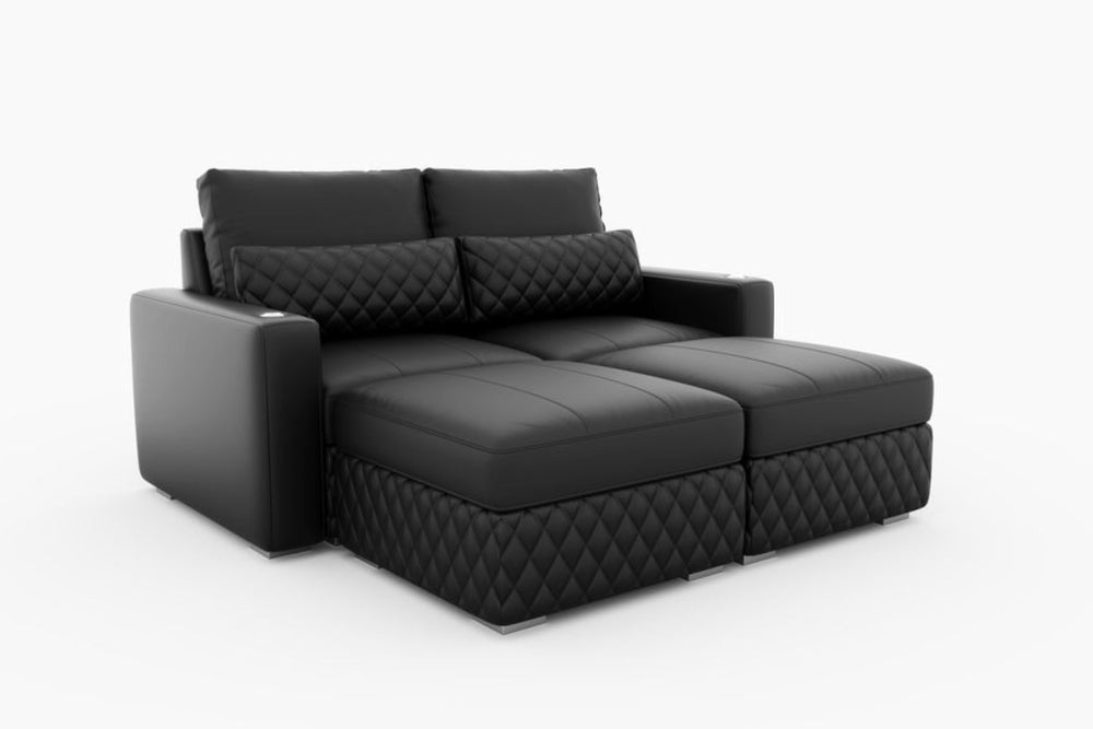 Valencia Pisa Top Grain Nappa 11000 Leather Lounge Sectional Sofa, Loveseat with 2 Ottomans, Black