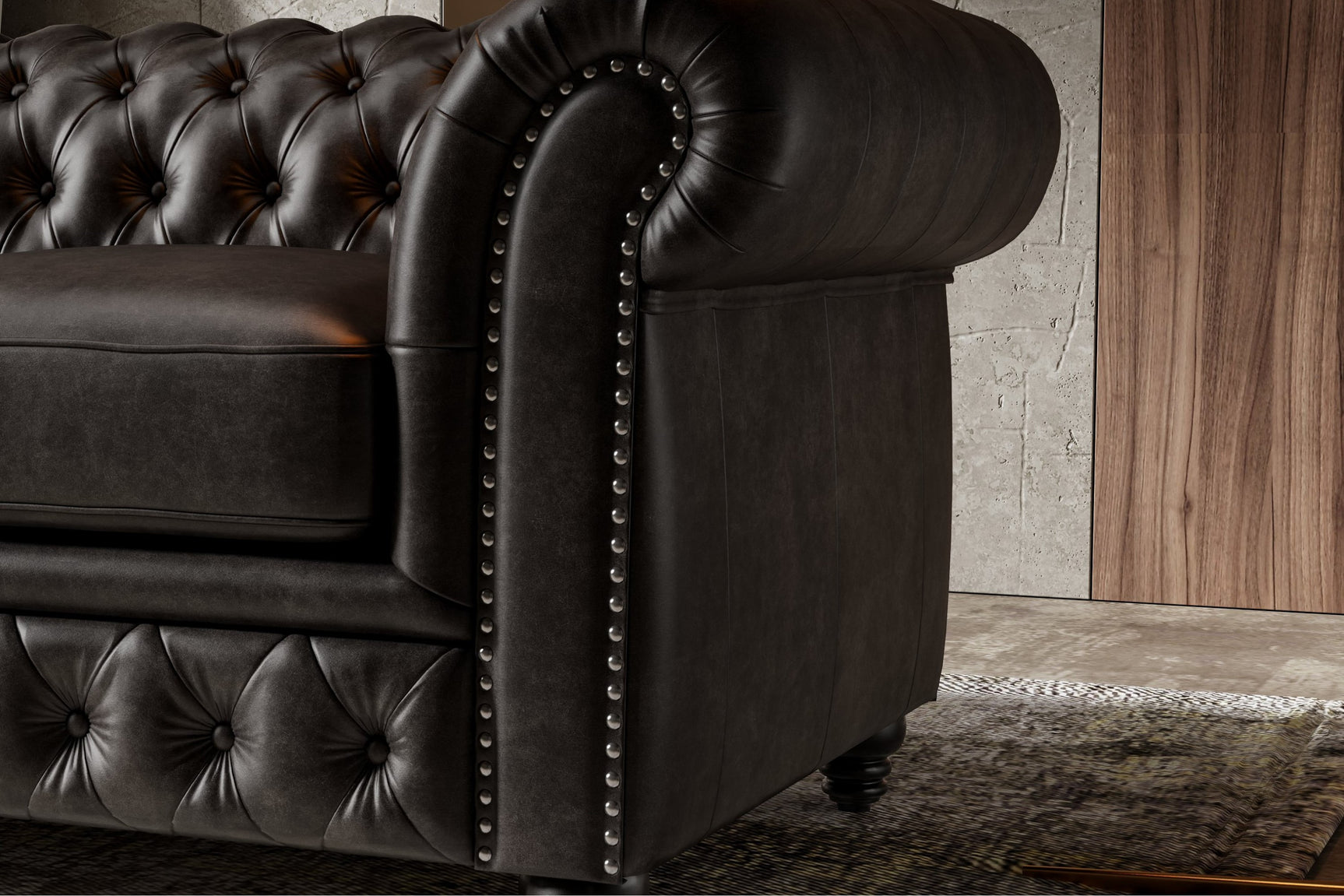 Valencia Parma Full Aniline Leather Chesterfield Single Sofa Accent Chair, Black