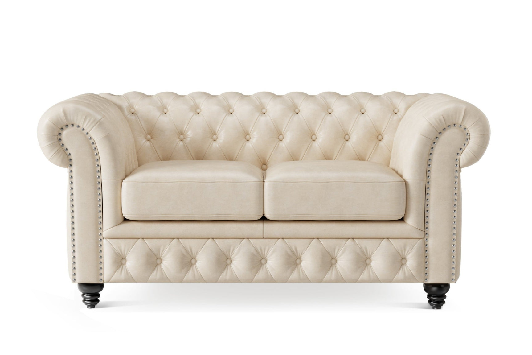 Valencia Parma 64" Full Aniline Leather Chesterfield Loveseat Sofa, Antique White