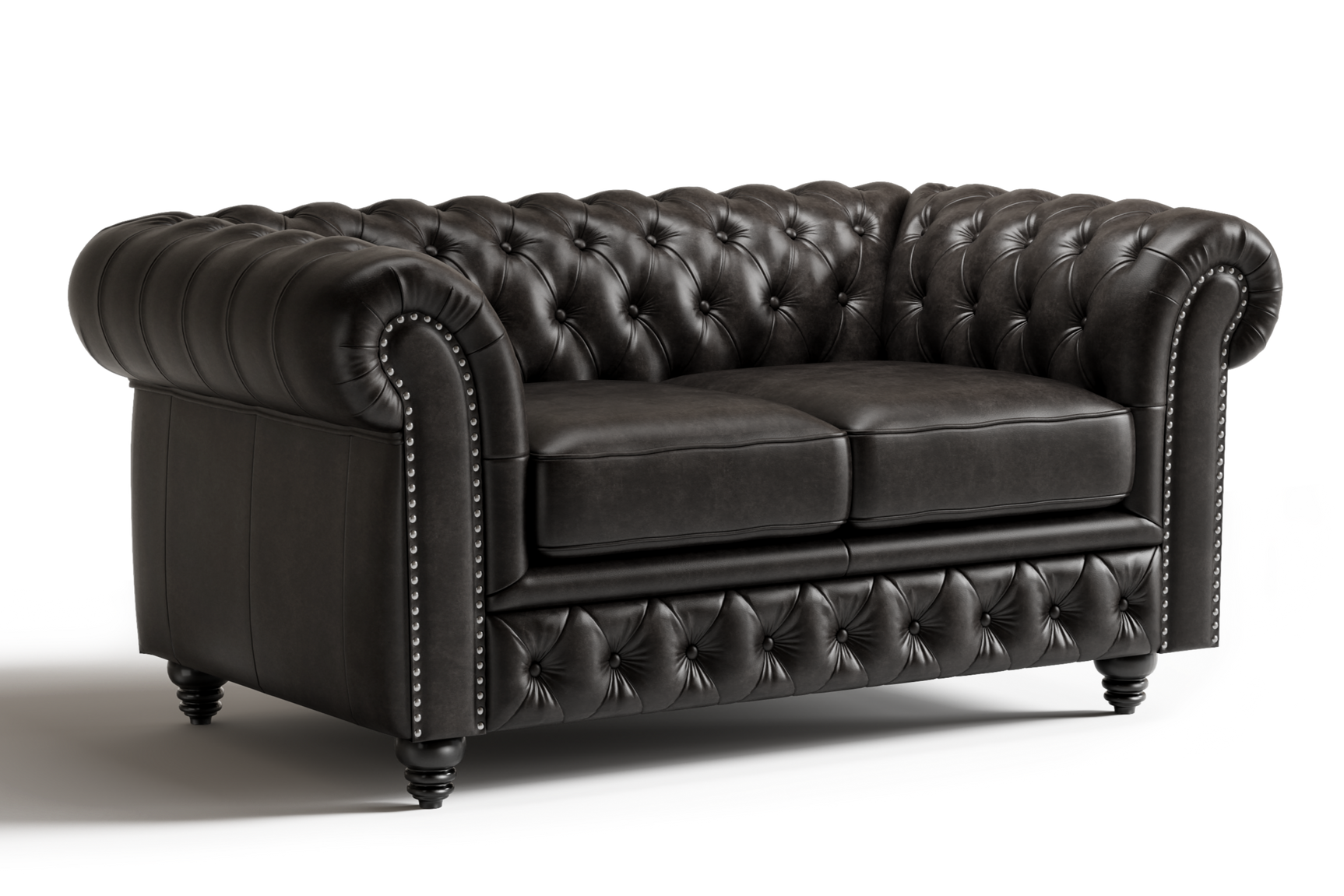 Valencia Parma 64" Full Aniline Leather Chesterfield Loveseat Sofa, Black