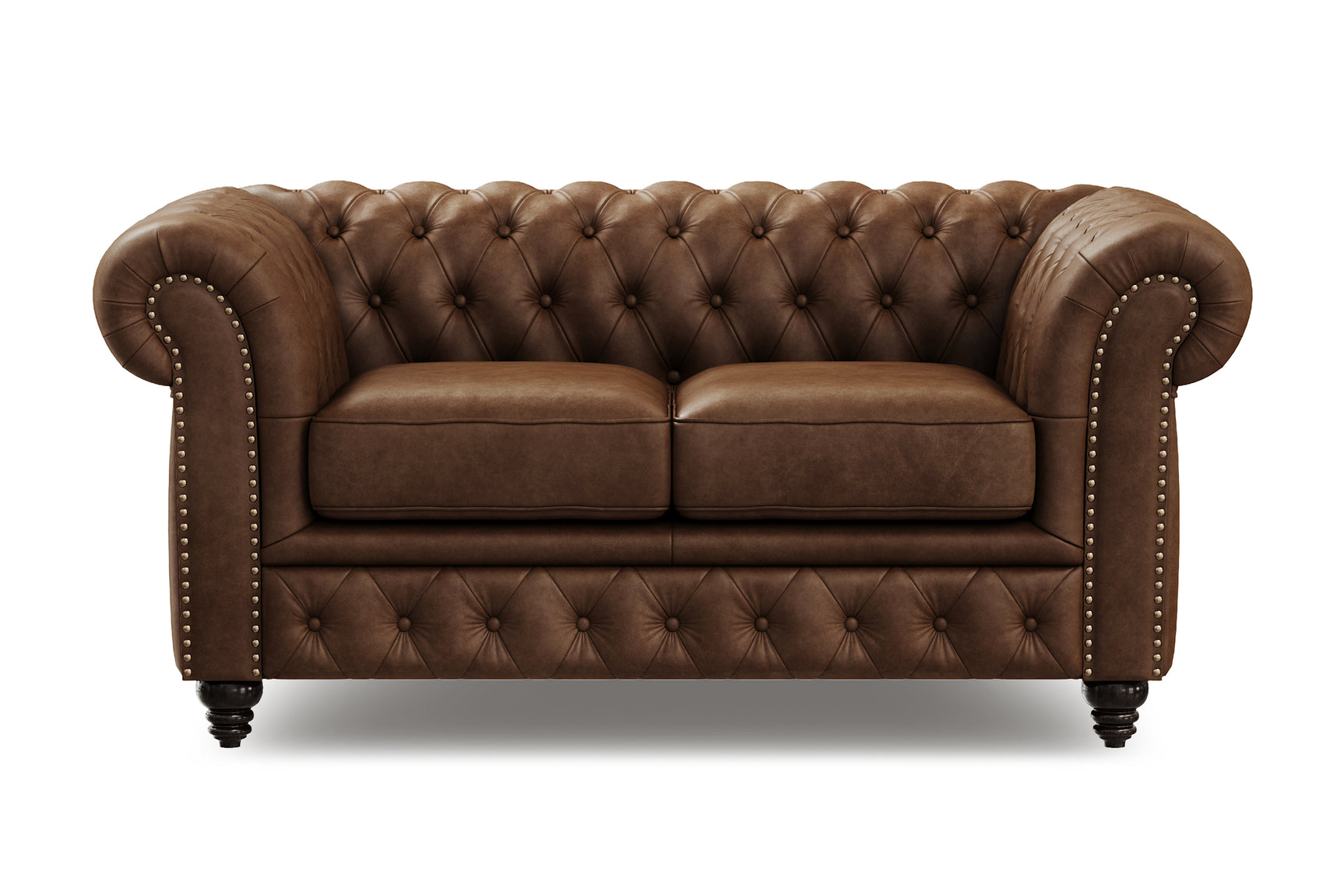 Valencia Parma 64" Full Aniline Leather Chesterfield Loveseat Sofa, Chocolate