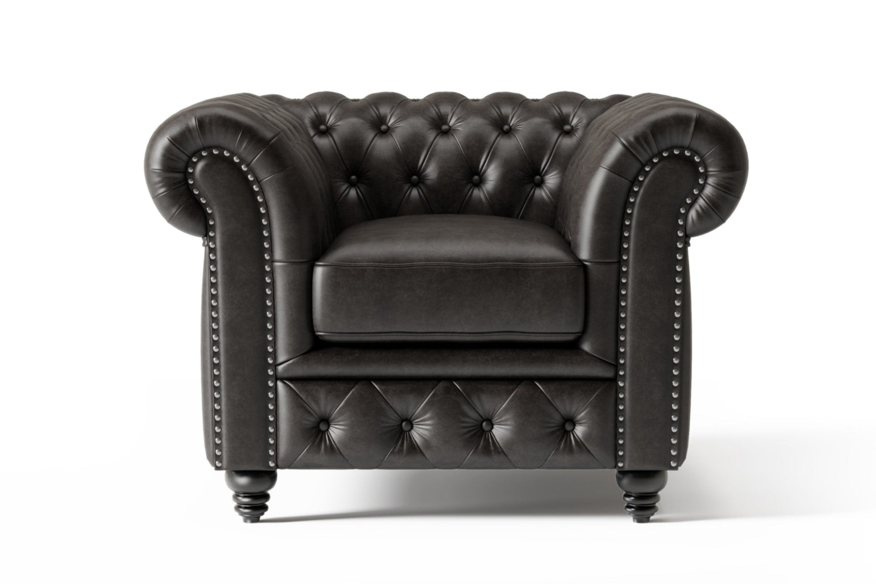 Valencia Parma Full Aniline Leather Chesterfield Single Sofa Accent Chair, Black