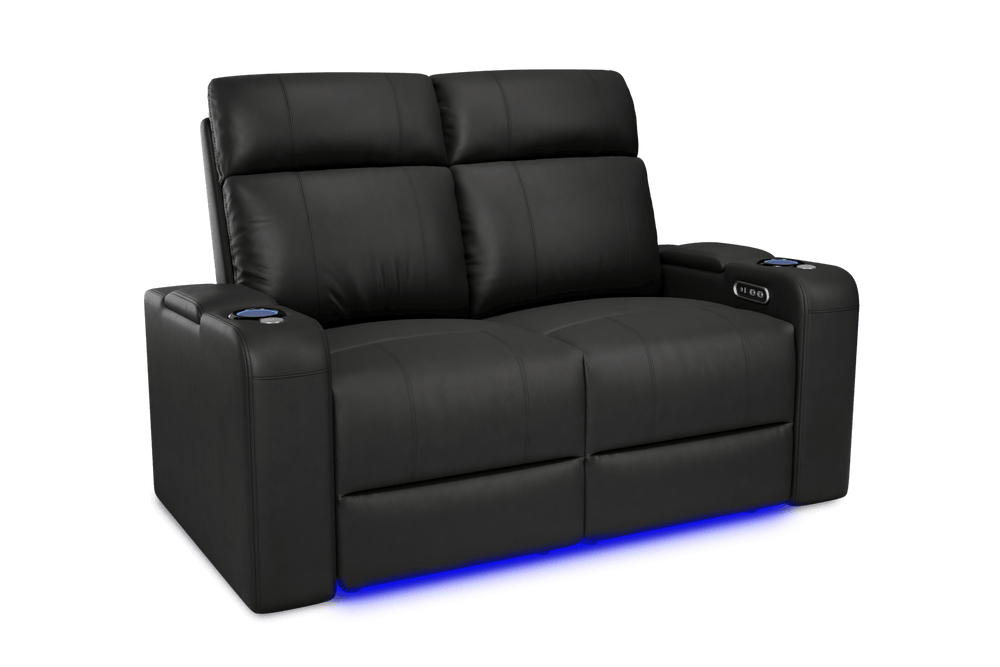 Valencia 2025 New Piacenza Leather Home Theater Seating Power Headrest Row of 2 Loveseat, Black