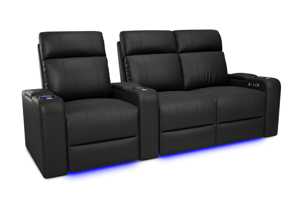 Valencia 2025 New Piacenza Leather Home Theater Seating Power Headrest Row of 3 Loveseat Right, Black