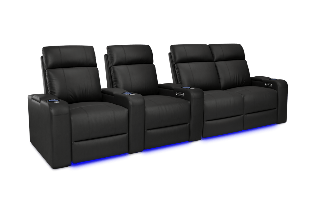 Valencia 2025 New Piacenza Leather Home Theater Seating Power Headrest Row of 4 Loveseat Right, Black